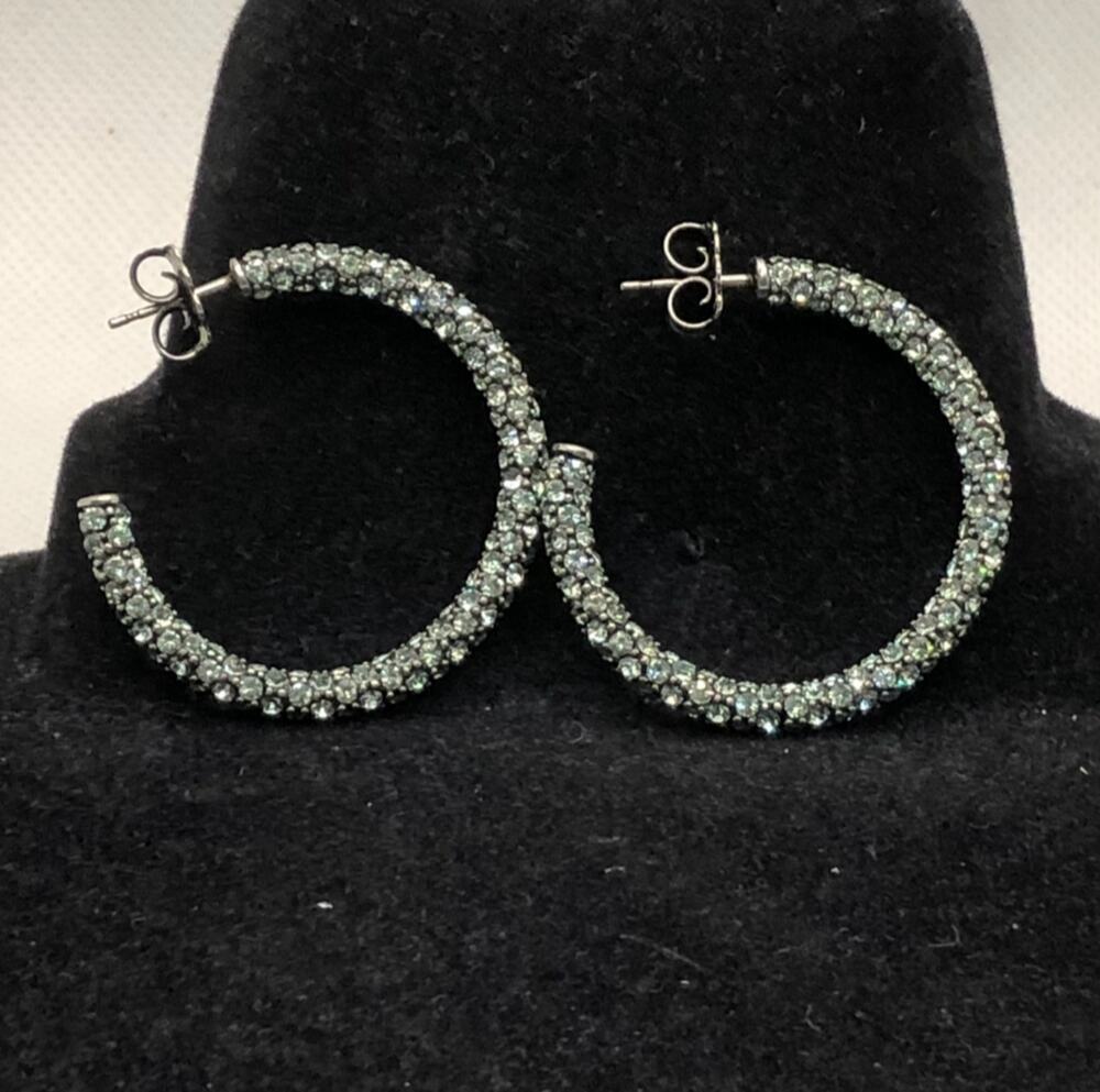 Amina Muaddi Big Cameron Pave Aquamarine Swarovski Crystals Hoop Earrings